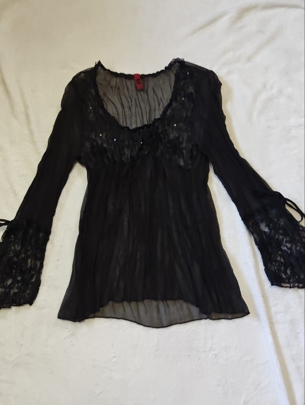 Rare Vintage 90s Y2K Just In Time Usa Fairycore Goth Mesh Crinkle Babydoll Top